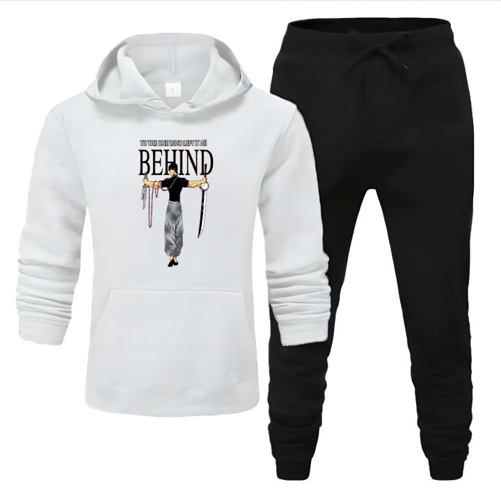 ANIME BEHIND TRACKSUIT DESIGN High Quality Winter Fleece Print Tracksuit GYMWEAR STRECHABLE  BREATHABLE Export Quality Kangaroo Hoodie + Trouser For Boys N Men Track Suit