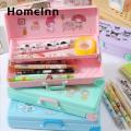 Portable Pen Box Portable Double-layer Stationery Trolley Case with Plastic Buckle Closure Rectangular Shape Pencil Box for School Office Supplies Convenient Design for Stationery Box with Trolley. 