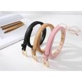 Metal Buckle Women's Leather Belt, Thin Waist Strap, Black/White, 40-inch. 