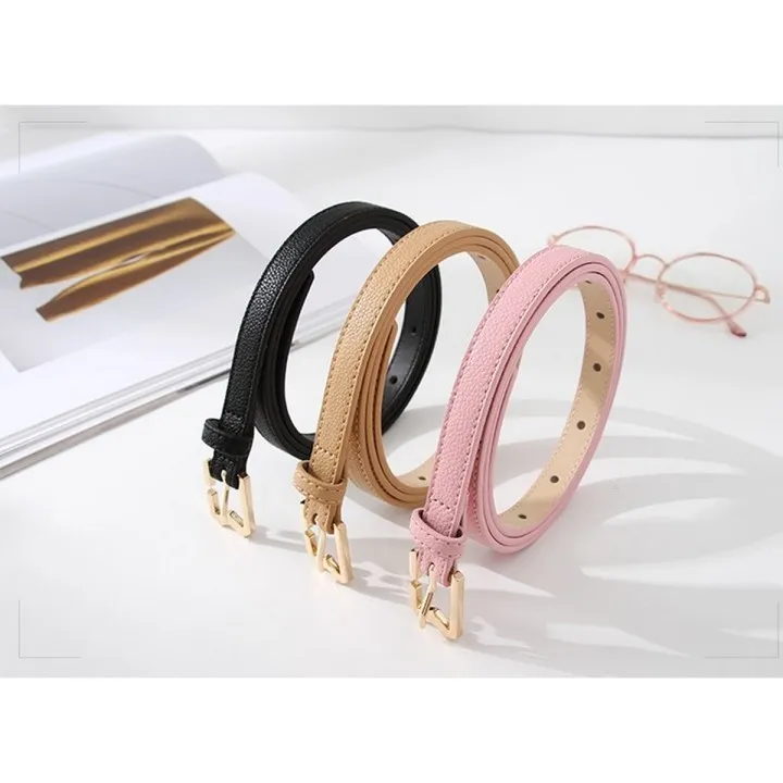 Metal%20Buckle%20Women's%20Leather%20Belt,%20Thin%20Waist%20Strap,%20Black/White,%2040-inch%20-%20Image%202