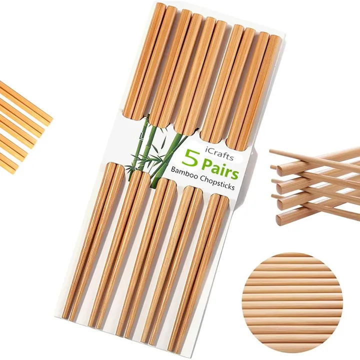 Chopsticks%20Pair%20of%205/10%20steel%20&%20Bamboo%20Chopsticks%20Chinese%20Chopsticks%20Reusable%20Natural%20wood%20-%20Image%202