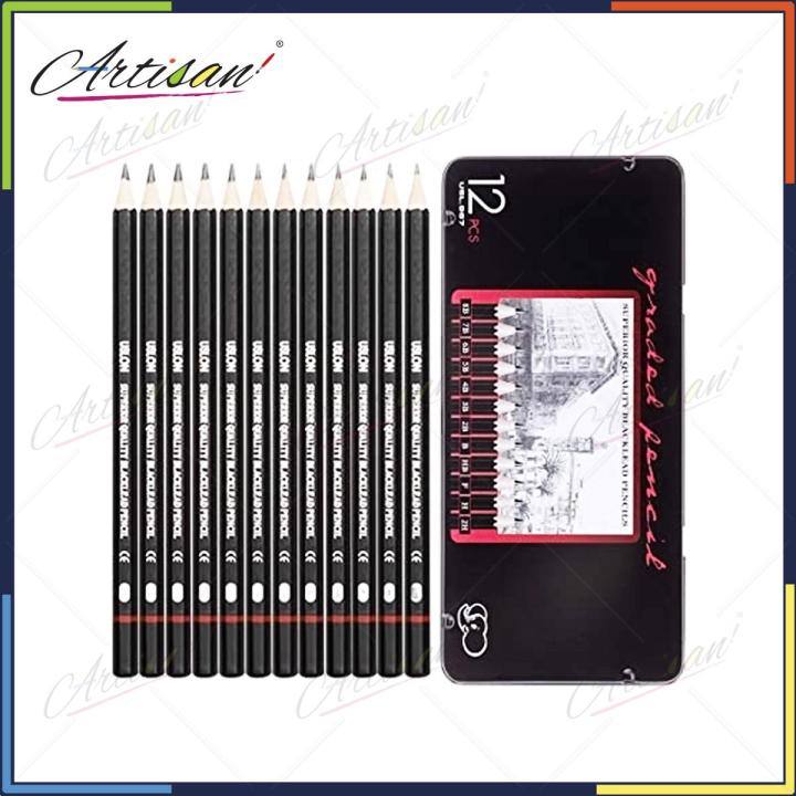 Artisan - Professional Sketch and Drawing pencils set,Art Pencil 12-Count(8B-2H) Drawing/Sketching Pencil Set of 12 in Metal Box
