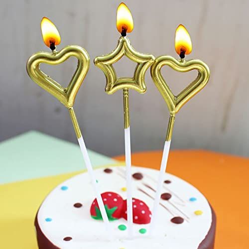 Pack of 3 Star Heart shaped candles for birthday Cake, Birthday Cake topper, Birthday Cake candle and Anniversary Cake candles