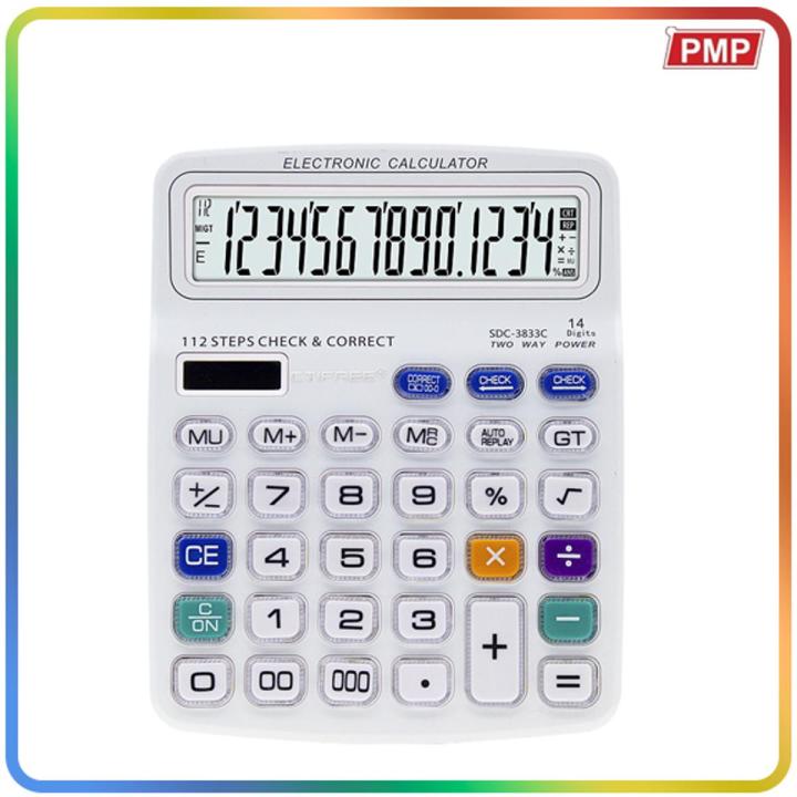 Calculator Large Size - 3833C - Large 14 Digit Display with Solar Dual Power - Ideal Calculator for Office, Business, Daily use - PMP