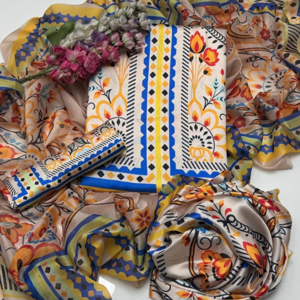 Lulusar Premium Silk 3-Piece Suit - Floral Fusion Collection