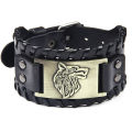 Viking Bracelet Punk Celtic Wolf Head Leather Bracelets For Men Jewelry. 