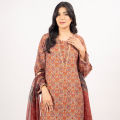 Maahru Unstitched Fabric for women and girls - 2 piece - Shirt and Dupatta - Block-Me-Red. 