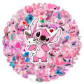 50pcs Kawaii Disney Lilo Stitch Angel Stickers Cute Pink Anime Character Sticker DIY Phone Diary Luggage Graffiti Decals. 