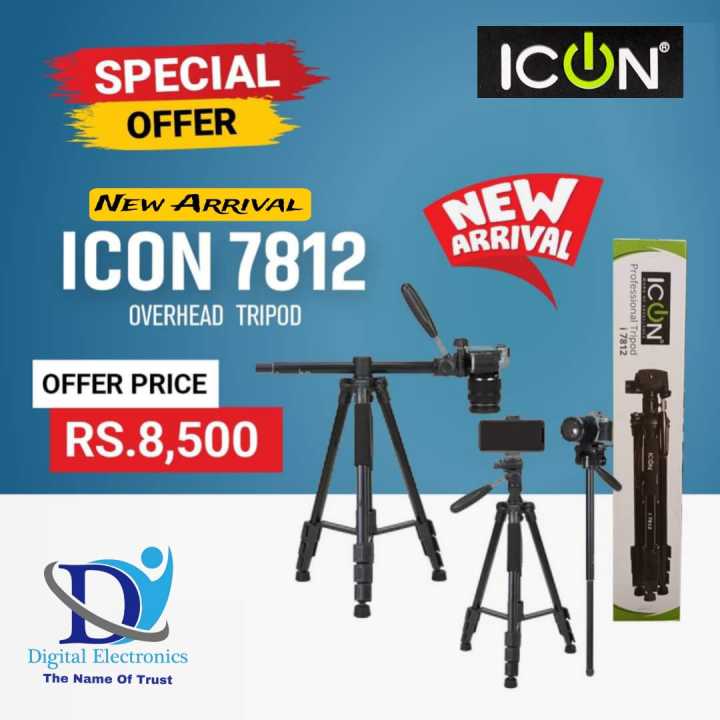 iCON i7812 Professional Overhead Tripod Plus Monopod Multipurpose For Mobiles, Mirrorless Cameras, DSLR etc