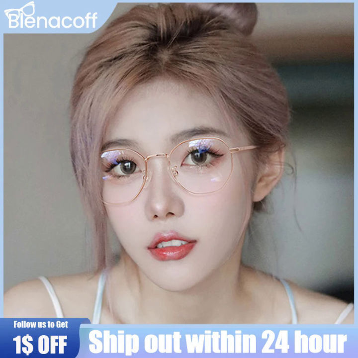 【AmbitionmA】Fashion Classic Round Metal Frame Anti Blue Light Glasses Women Men Transparent Eyewear Blue Ray Blocking Eyeglasses عين زرقاء