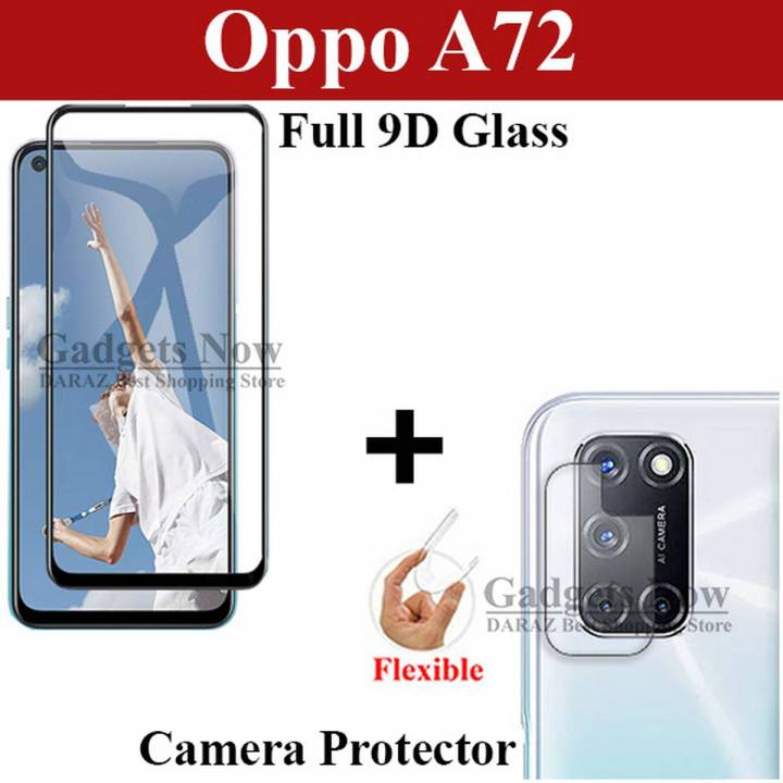 Oppo A72 Full Black 9D|5D|6D|10D|11D|21D Tempered Glass Screen Protector Full Glue Edge To Edge + Back Camera 9H Gorilla Flexible Protector For Oppo A72