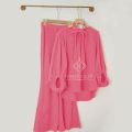 Linen Stitched 2-piece Suit for Women With Neck Belt. 