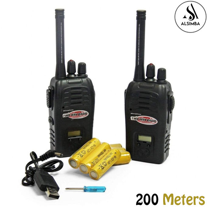 New Generation 190 Meter Rechargeable Walkie-Talkie Noise Reduction Radio Play Pair Toy Set For Kids - Each Size Approx. 11 Inches - Black
