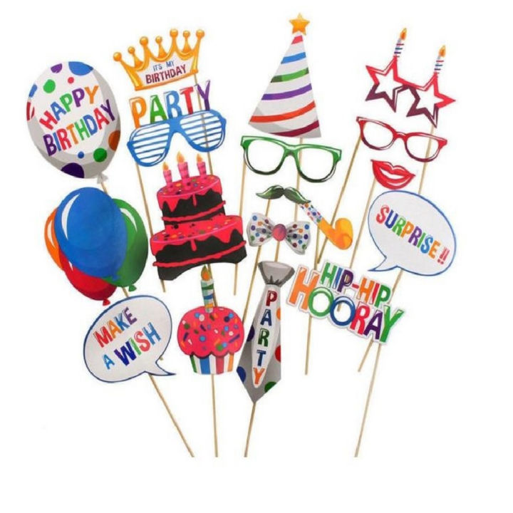Party Theme Photo Booth Props – Fun Birthday Celebration & Decoration Set with Smiley Faces & "Make a Wish" Signs