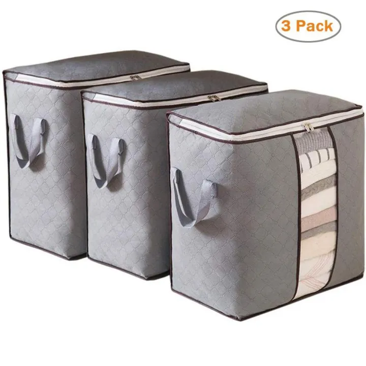 Storage Bags - Pack of 3 -New Collapsible Bamboo Charcoal Organizer Bag Clothes Sweater