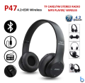 P47 Wireless Foldable Bluetooth Headphones with Microphone Support FM Radio and TF for Multiple Devices. 