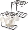 Metal Mug Tree Holder Stand for Counter-Rustic Coffee Cup Holder for Counter-6 Mug Rack Organizer for Kitchen Cabinet-Mug and Plate Holder-Black. 