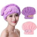 Bear Coral Fleece Thicken Quick Dry Hair Hat Towel Water Absorption Shower Cap. 