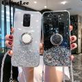 Casinglee for Redmi Note 9 case Shiny Ring Glitter Soft Transparent Holder Stand Back cover with String for Redmi Note9 Phone cases cover Stars Moon Girls. 