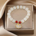 Douyin longevity lock safe lock bracelet white jade beaded female niche design Chinese style literature retro bracelet. 
