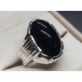 Mens Natural Unheated Untreated Black Onyx Ring Sterling Silver 925 Agate Ring Mens Aqeeq Ring Shifat al Abad Ring Black Carnelian Ring For Men Chandi Ring Original Gemstone Ring. 