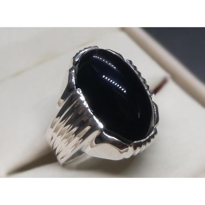 Mens Natural Unheated Untreated Black Onyx Ring Sterling Silver 925 Agate Ring Mens Aqeeq Ring Shifat al Abad Ring Black Carnelian Ring For Men Chandi Ring Original Gemstone Ring