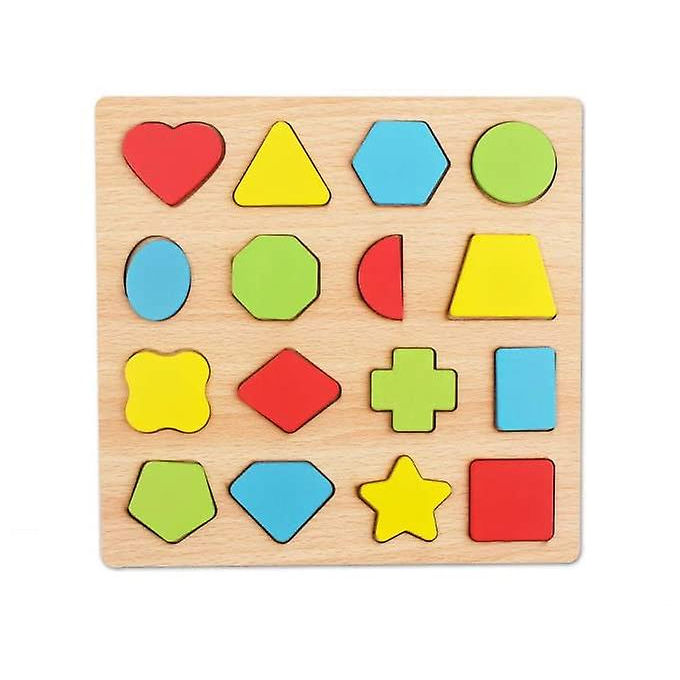Wooden 16 Shapes Puzzles for Toddler - Puzzles Learning Toys for Kids Boys and Girls - Early Education Shape Puzzle for Toddlers - Multicolor