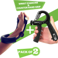 Pack of 2 (1) Adjustable Sports Grip R Shaped Measurable Exercise Force Spring Gripper Finger Gripper Carp Expander and (1) Wrist Exerciser Hand Strengtheners Wrist and Forearm Strengthening Grip Exercises Equipment Heavy Carbon Steel Non-Slip equipment. 