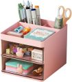 Small Rabbit Desk Organizer With 2 Drawer, Office Desktop Storage Box, Business Card/Pen/Pencil/Mobile Phone/Stationery Holder Storage Box, Makeup Organizer for Office School Home - Makeup storage organizer. 