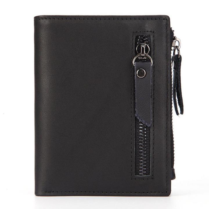 Leather Men Wallets Name Engraving Cow Leather Short Card Holder Men Purse Double Zipper Male Wallet