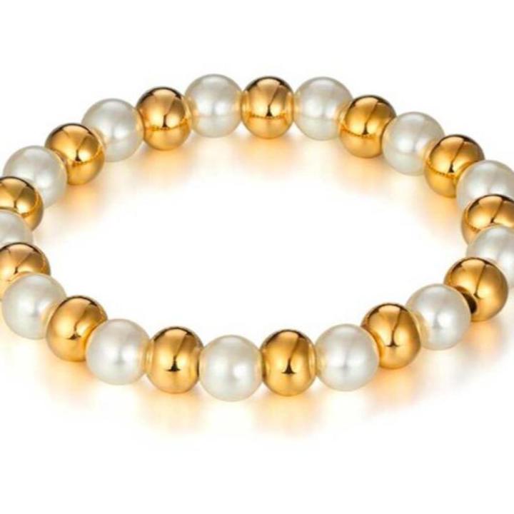 Pearl Bracelet white & Golden beads for Girls Women