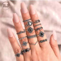 Pack of 15 Antique Design Rings for Girls Set of 15 Premium Quality Silver Black Stone Rings for Ladies Elephant Crown Rings. 