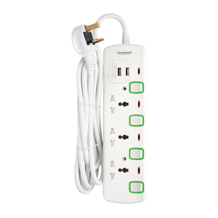 3 Way Universal Power Extension Socket With 2 USB 2.1A, 3 Meter Cable (1.25mm), 13A Plug, Individual Switches