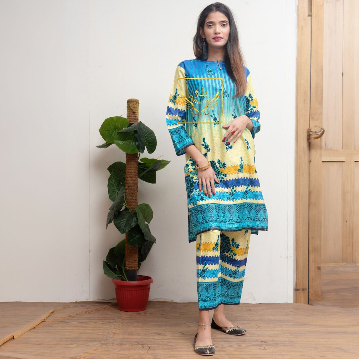 knee length dresses for ladies Embroidered Cotton Lawn Suit -2715