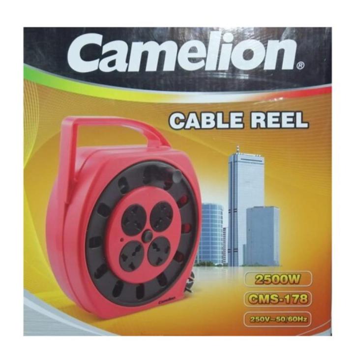 camelion CMS-178 Extension  10 METER WIRE  4-Way Socket BT Plug Closed Cable Reel Red/Black 10meter