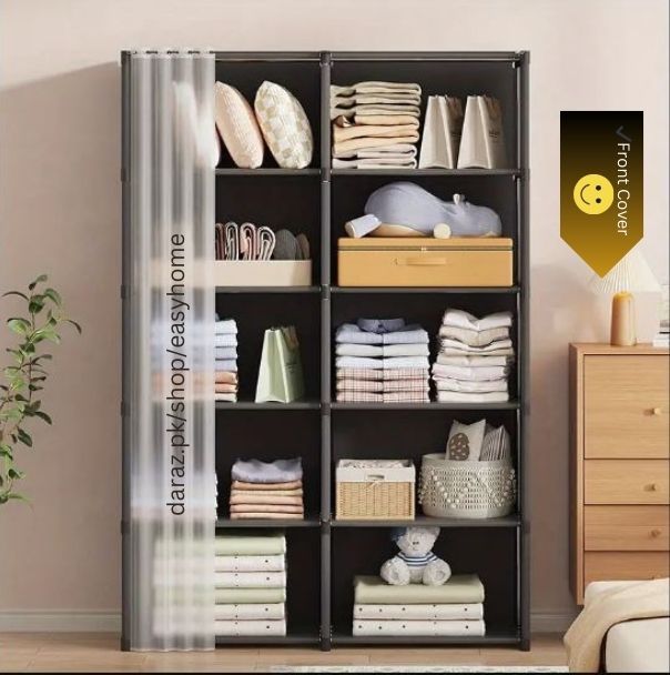 Multi-Cube Bookshelf Rack with Back & Front Cover – 10 Compartments ...