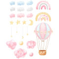 Cartoon Rainbow Cloud Hot Air Balloon wall sticker girl child room Bedroom. 