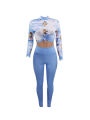2020 Women's Floral Print 2 Piece Set, Long Sleeve Standup Collar Crop Top Skinny Long Pants Sports Sweat. 