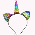 Women Hairband Ears Flip Kid Glitter Hair Accessories Rainbow Can Unicorn. 