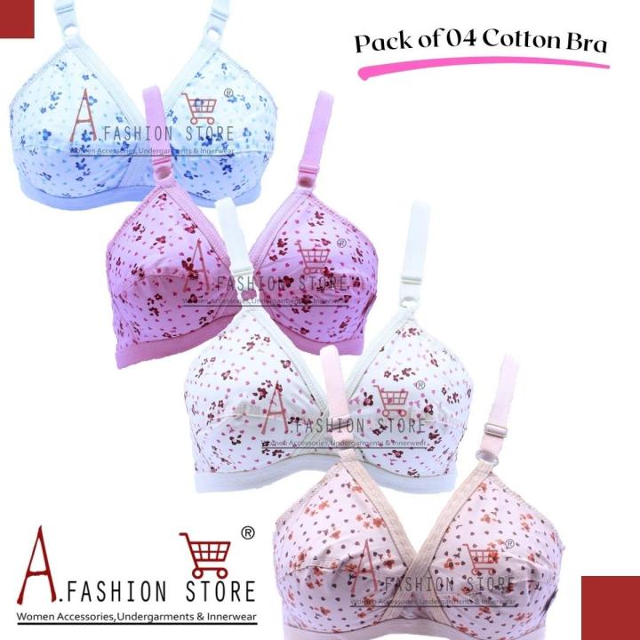 Pack of 4 Bra For Girls Multi Colour Cotton Printed Ladies Under garments- Cotton Brazzer for Girls