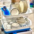 Rack, 2 Steps Plate Rack (With Water Drainer) two tier plate rack dish rack kitchen storage rack kitchen dish drying rack kitchen organizer utensils drying rack ( Color SKIN and GREY length 20 inch height 14 inch width 13 inch). 