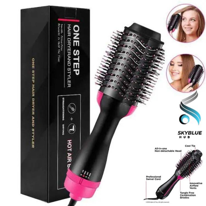 One Step 3 in 1 Hair Dryer , hair straightner and hair curler for ladies - hare drier for girls - Hair Straightener Comb for Drying for women - Hair Dryer Styler - Hot Air Brush - Comb for Drying, Straightening, and Curling -With Hot Air Brush Dry