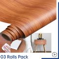 [Pack Of 3 Rolls] Self Adhesive Wooden Texture Sheet for Wall Decor Kitchen Wardrobe Cabinet Door - PVC Vinyl Wallpaper. 
