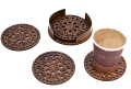Beautiful Textured Laser Cut Tea Coffee and Glass Coaster / Mat Set for Kitchen Home and Office - Wooden Brown Coaster. 