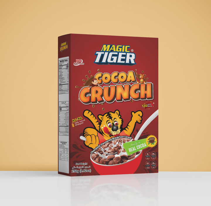 Magic Tiger COCOA CRUNCH Chocolate Flavored Breakfast Cereal Box 250g