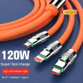 3 in 1 120W 6A Ultra Fast Charger | C Type | Micro USB | lightning | Liquid Silicone Quick Charging Fast Charging Cable with Led Light |. 