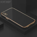 Hontinga for iPhone X Back Cover Luxury 6D Plating Frame Shiny Bling Case Soft Silicone Square Phone Cases. 