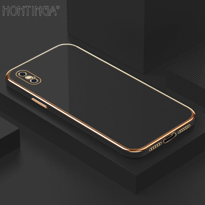Hontinga for iPhone X Back Cover Luxury 6D Plating Frame Shiny Bling Case Soft Silicone Square Phone Cases