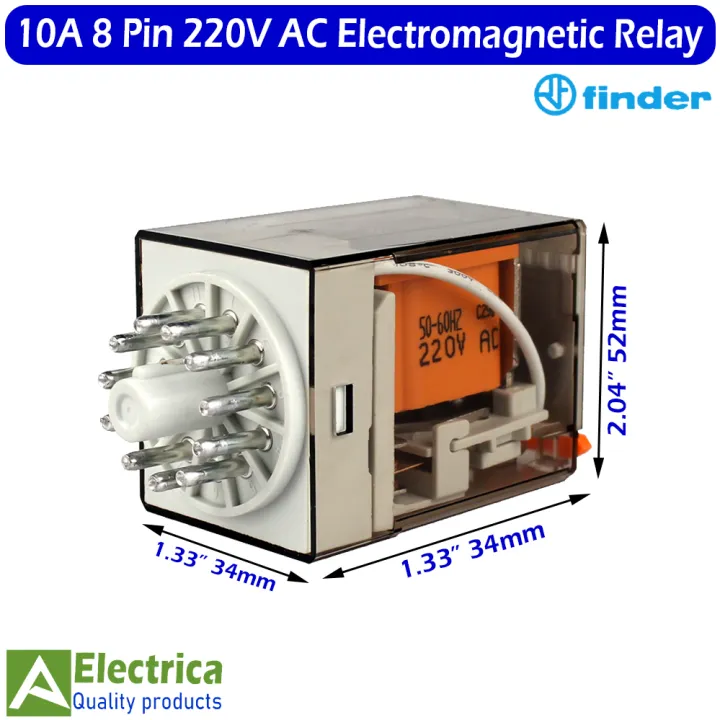 finder%208%20Pin%2010A%20Coil%20220V%20AC%20Rail-Mount%20Electromagnetic%20Power%20Coil%20Relay%2010A%20AC%208%20Pins%20relay%20by%20Electrica%20-%20Image%202
