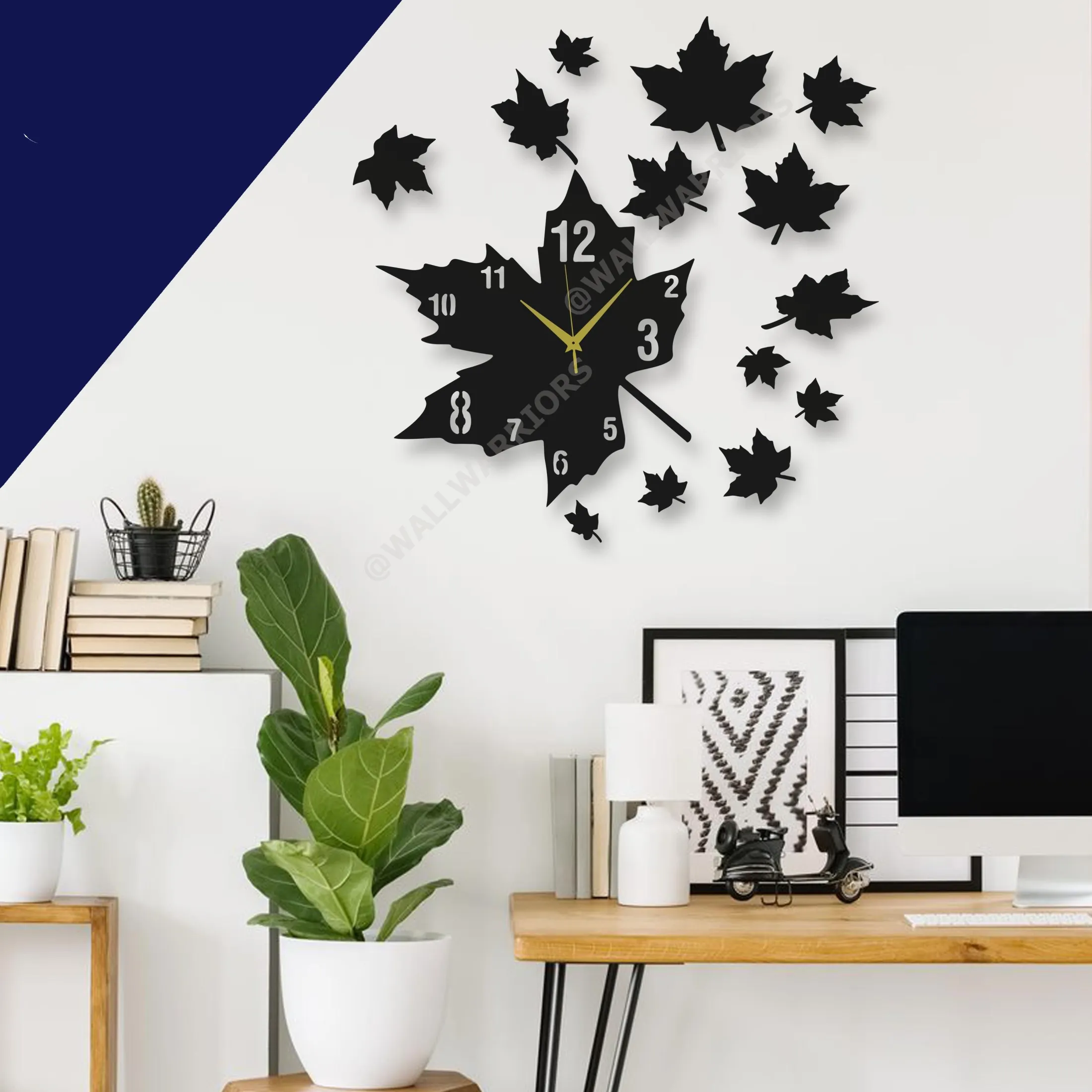 New 3D Leaf Shape wooden Wall Clock Sparrow